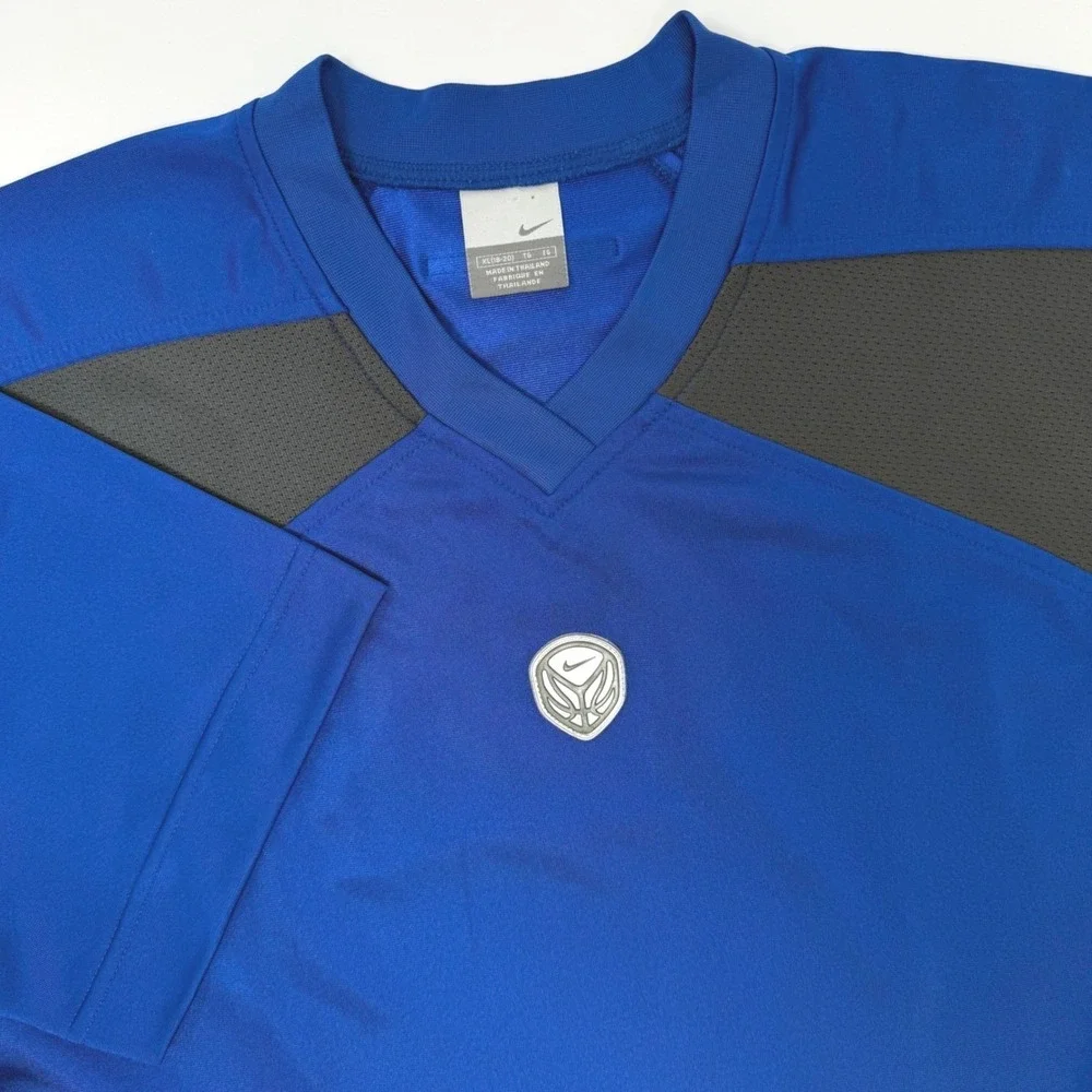 Nike Basketball Jersey Boys XL 18-20 Blue Grey Mesh V-Neck Athletic Shirt